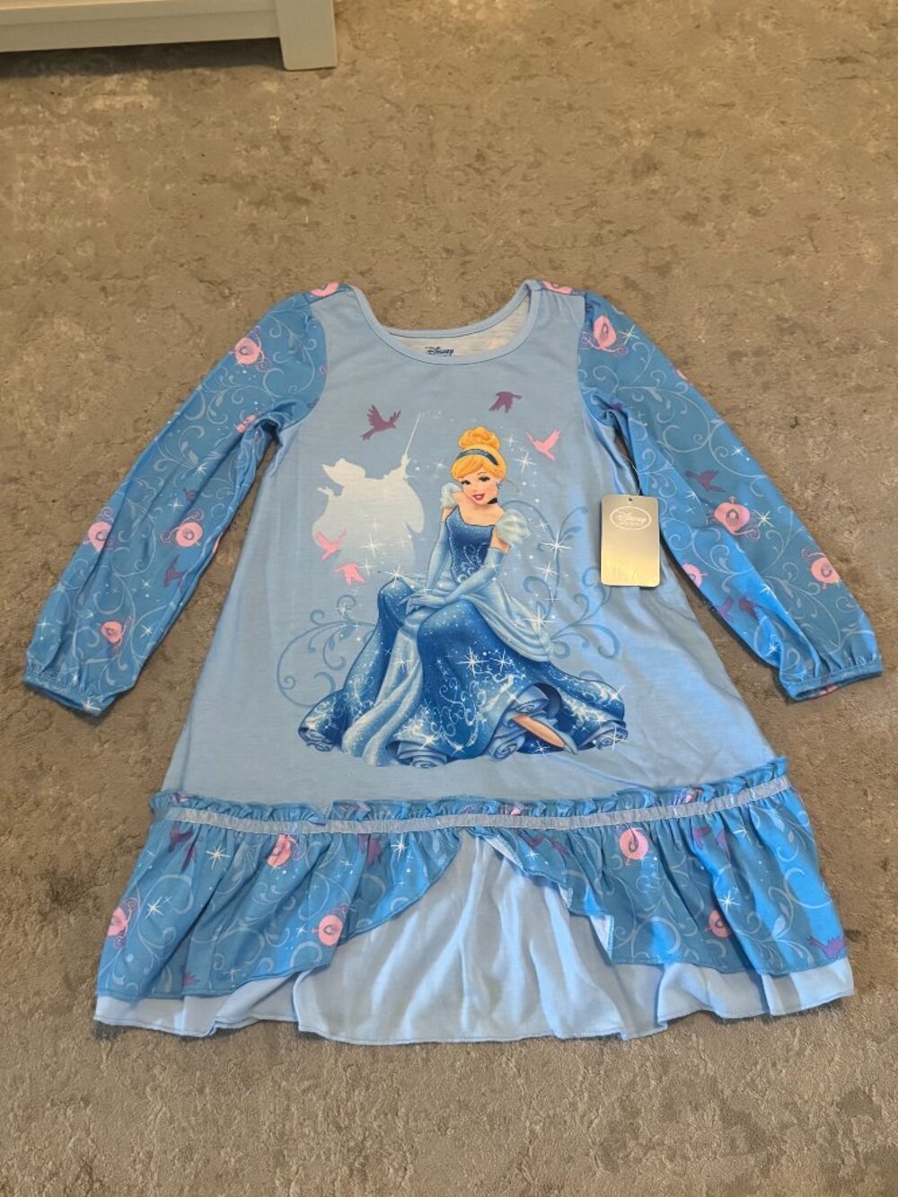 Disney Store Cinderella Ruffles Nightshirt Nightgown Girls Long Sleeves New